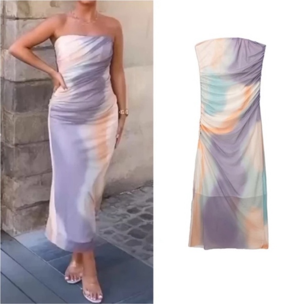 Zara Strapless Tulle Midi Dress